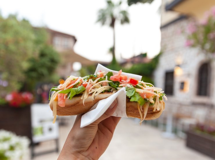 Un panino in primo piano con sfondo sfocato