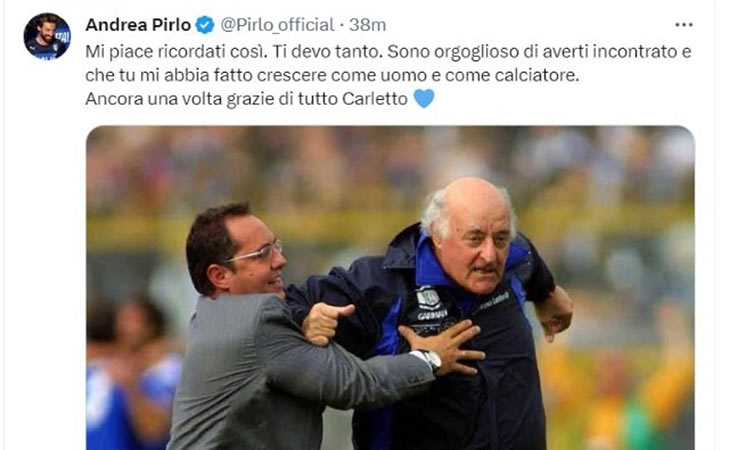 la corsa sotto la curva dell'Atalanta di Carlo Mazzone in un tweet di Pirlo